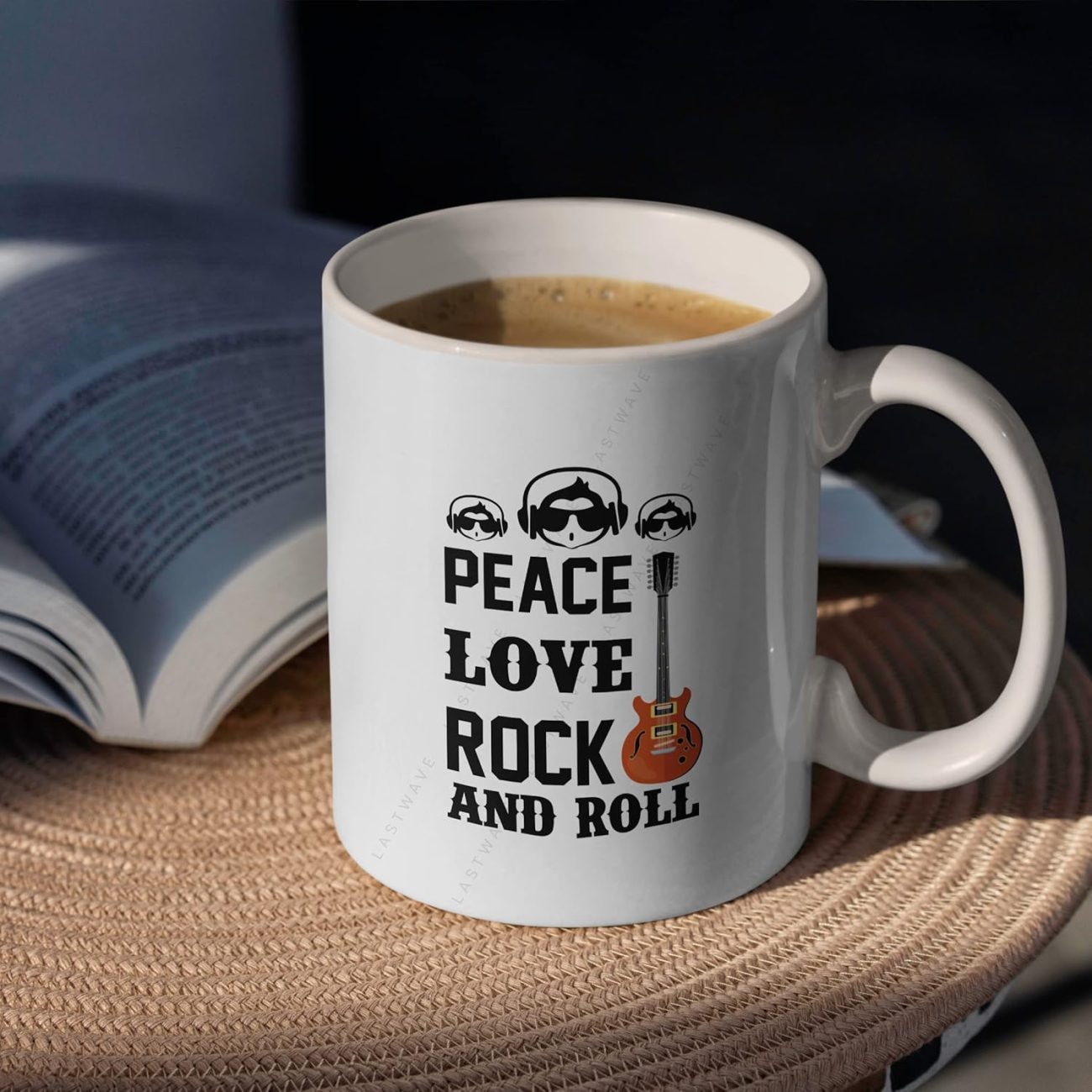 Peace Love Rock and Roll Graphic Printed Coffee Mug