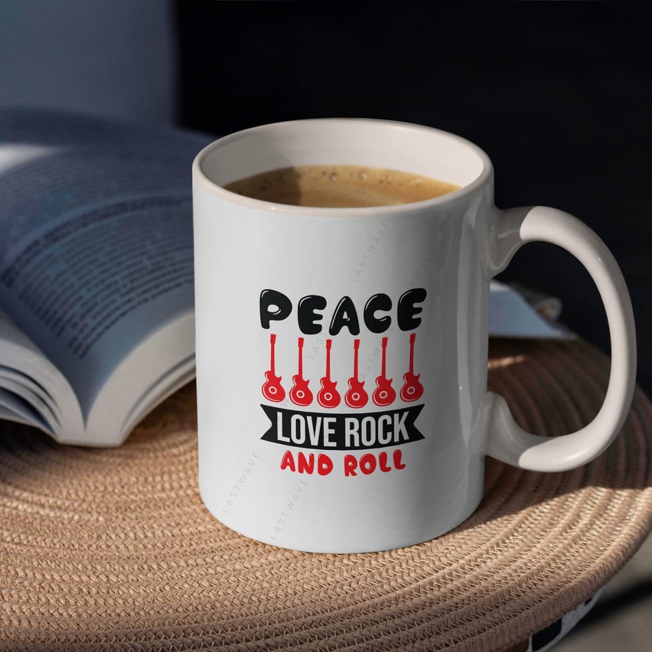 Peace Love Rock and Roll Graphic Printed Coffee Mug