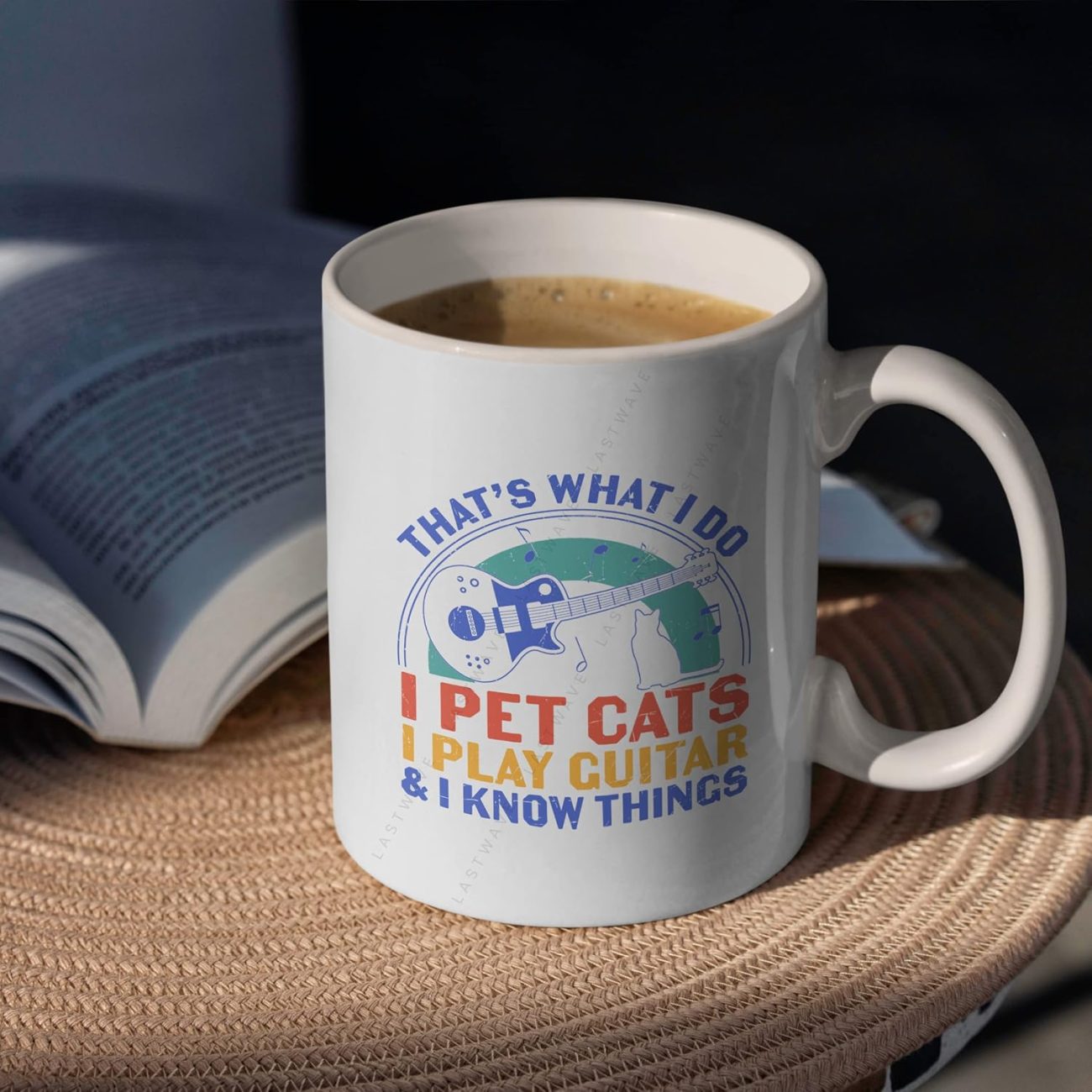 That's What I Do I Pet Cats, I Play Guitar and Know Things Graphic Printed Coffee Mug